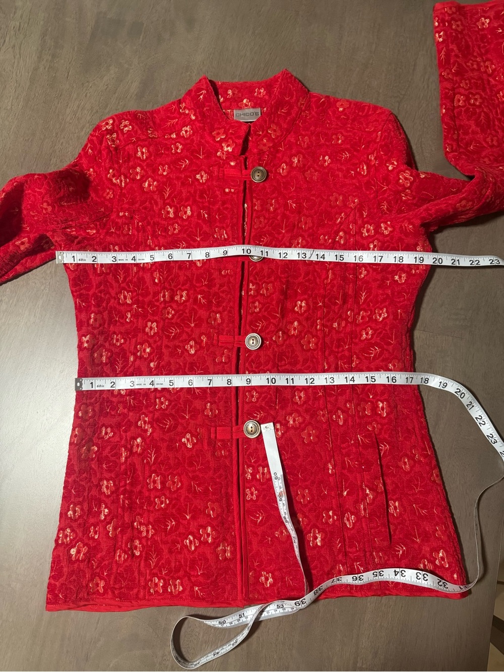 Chico's Red Embroidered Button-Front Jacket - Picture 6 of 8